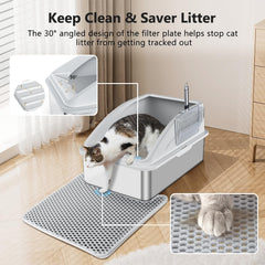 INVENHO extra-large stainless steel litter box provides ample space for big cats