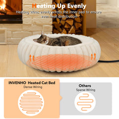 INVENHO heated cat bed 20inch donut side view, supports snuggling with raised rim