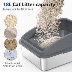 Easy-clean stainless steel litter box with non-stick surface for quick waste removal.