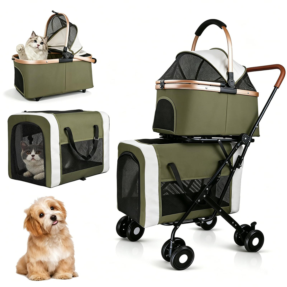 IOBoneed double pet stroller front view with dual carriers for safe two-pet transport