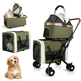 IOBoneed double pet stroller front view with dual carriers for safe two-pet transport