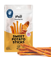 iPaw Sweet Potato Sticks display a firm, chewy texture for satisfying dog chews.