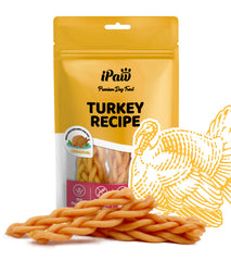 iPaw turkey dog treats braided stick shown for durable training rewards.