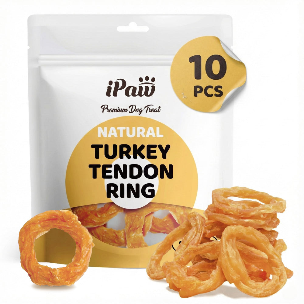 iPaw turkey-tendon-ring-small-pack promotes safe daily chewing for dogs.