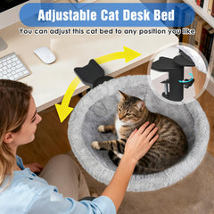 IPOW rotating cat desk bed base showing sturdy construction on desk