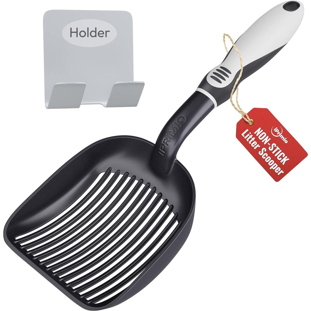 iprimio cat litter scoop metal deep shovel in black for fast, thorough clump cleanup