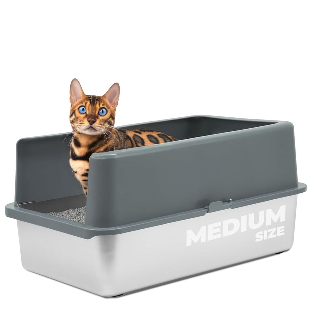iPrimio stainless steel enclosed litter box with high sides to reduce scatter