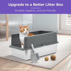 iprimio XL high-sides stainless steel litter box minimizes litter scatter
