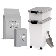 IRIS USA 12 qt container stacked on 33 qt unit for compact storage.