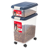 IRIS USA 30 lb dog food storage container with airtight seal keeps kibble fresh.