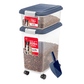 IRIS USA 33qt sealed container in navy keeps pet food fresh at a glance.