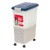 IRIS USA airtight pet food container with casters keeps kibble fresh and easy to roll between rooms