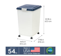 IRIS USA airtight container with snap-lock latches preserves dry pet food.