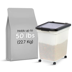 IRIS USA airtight seal keeps pet food fresh and moisture-free in a sturdy storage bin.