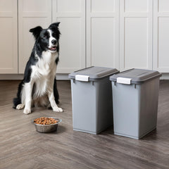 IRIS USA built-in scoop storage lid with convenient 2-cup scoop.