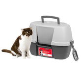 IRIS USA cat litter box corner design maximizes space for compact rooms.