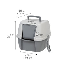 IRIS USA enclosed litter box offers quiet, private space for cats.