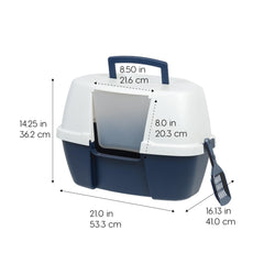 IRIS USA hooded litter box with entrance flap for odor containment.