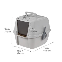 IRIS USA cat litter box large with retractable hood enables quick, mess-free cleaning.