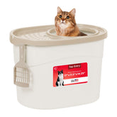 IRIS USA top-entry cat litter box lid provides privacy and mess reduction.