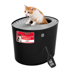 IRIS USA cat litter box top-entry lid showing privacy and reduced mess