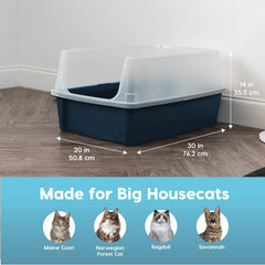 IRIS USA XX-Large litter box with tall walls to reduce litter scatter.