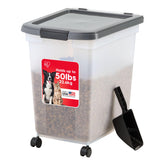 IRIS USA dog food storage container with airtight seal keeps kibble fresh and odor-free.