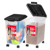 IRIS USA dog food storage container 2-pack front view for compact, space-saving organization.