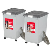IRIS USA dog food storage container with wheels keeps kibble organized and portable.