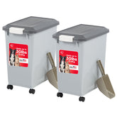 IRIS USA dog food storage container with wheels for easy mobility and organization.
