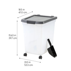 IRIS USA storage container with wheels for easy movement when full.