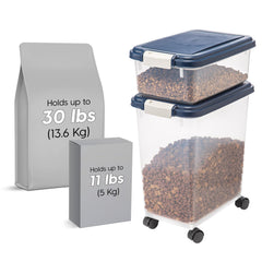 Rolling wheels on IRIS storage make it easy to move around the kitchen or pantry.