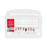 IRIS USA dog playpen 24-inch white panel assembly for easy indoor setup.