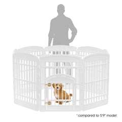 IRIS USA dog playpen eight-panel assembly illustrating versatile room layouts