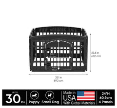 IRIS USA dog playpen four-panel design provides stable, modular layout.