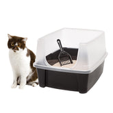 IRIS USA large cat litter box with open top and scoop, easy access for cats.