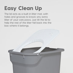 IRIS USA litter-catching lid keeps particles inside the box.