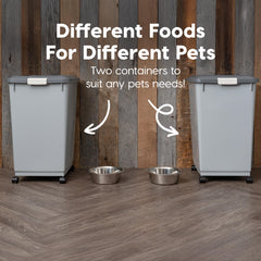 IRIS USA multi-dog home storage for different foods in one place.