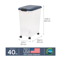IRIS USA 45-quart translucent body lets you see remaining food at a glance.