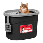 IRIS USA top-entry litter box with lid showing privacy and reduced mess.