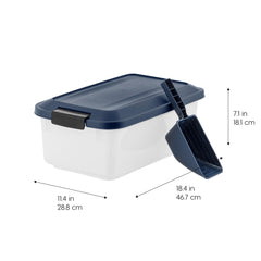 IRIS WeatherPro navy lid-on view displaying snap-lock latches for moisture protection