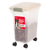 IRIS WeatherPro dog food container side view showing clear body and storage capability.