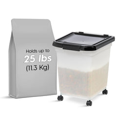 IRIS WeatherPro container with casters moves easily from storage to feeding area.
