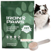 Iron Paws dog superfood tub with greens blend for daily vitality.