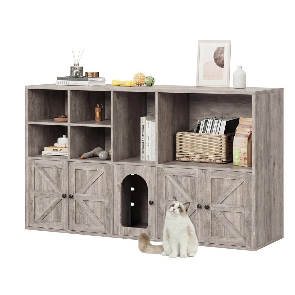 IRONCK cat litter box enclosure with double compartments for two cats