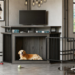 IRONCK corner dog crate shows a ventilated wooden design for airflow.