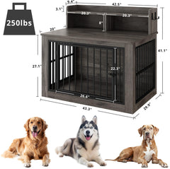 IRONCK extralarge dog crate furniture with built-in storage shelf detail