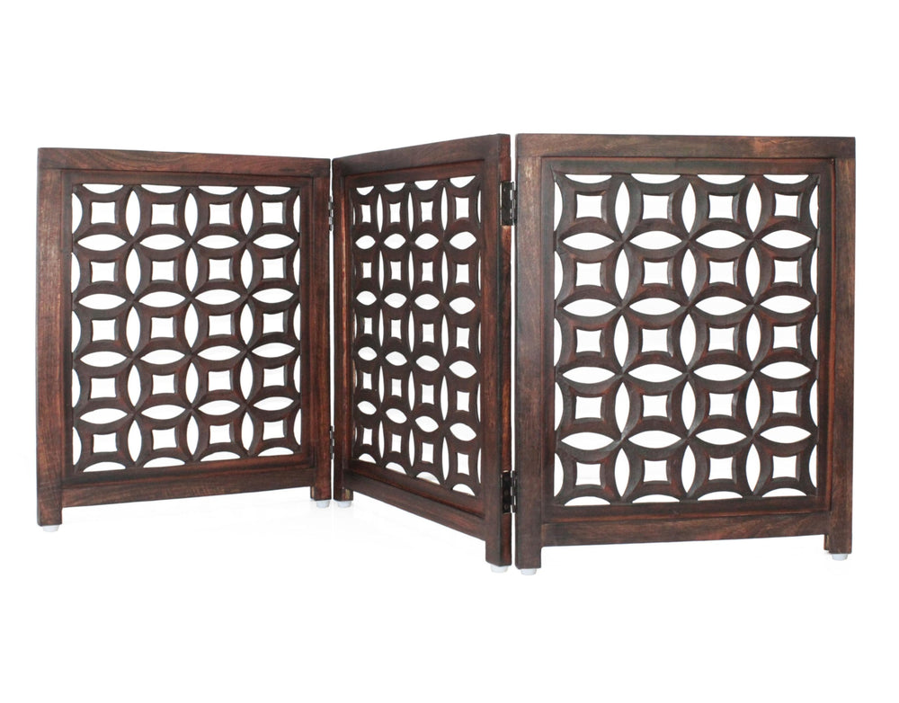 IRONGATE wooden foldable pet gate in open 60-inch span for doorways