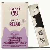 ivvi Relax for Cats sachet pack shows a convenient calming treat.