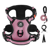 IVY&LANE No Pull Harness pink front view with adjustable straps and front clip.